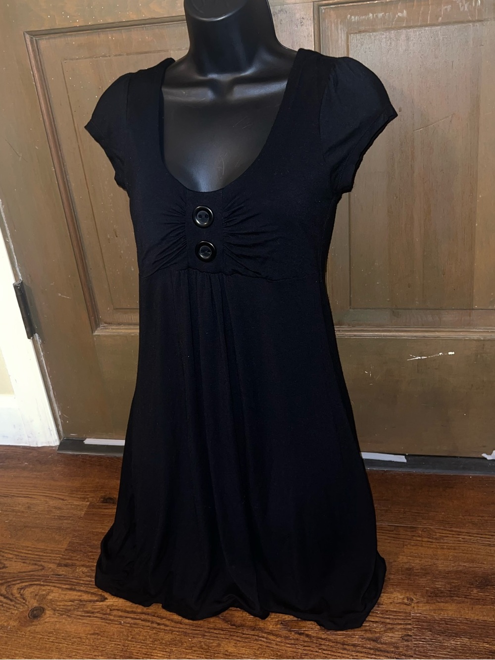 Forver 21 Black Y2K Babydoll Button Front Mini Short Sleeve Casual Dress Size M - Picture 3 of 7